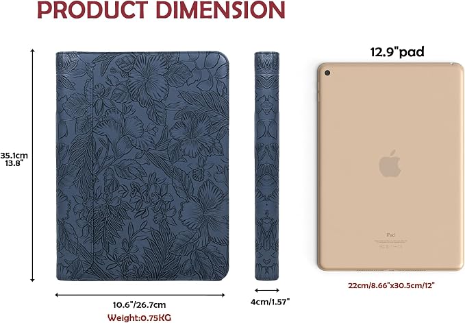 AZXCG Embossed Padfolio for Women,Zippered Padfolio with 3 Ring Binder,Business Portfolio Organizer for Women with A4 Writing Pad Holder, Professional Leather Portfolio Binder for Meeting