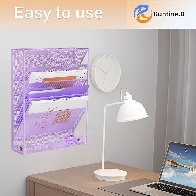 Kuntine.B 6-Tier Wall File Organizer Hanging File Organizer Cubicle Organizer Wall File Holder for Office Home (Purple, 6 Tier)