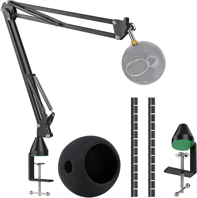 YOUSHARES Microphone Stand with Foam Cover - Mic Boom Arm Stand Pop Filter Compatible with Blue Snowball Microphone