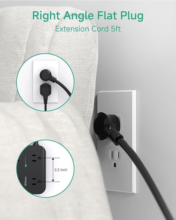 Power Strip Surge Protector 15FT - Flat Plug, Wall Mount, 8 Wide Outlets with 4 USB Ports (2 USB C), Extension Cord with Multiple Outlets, Office Desk Accessories