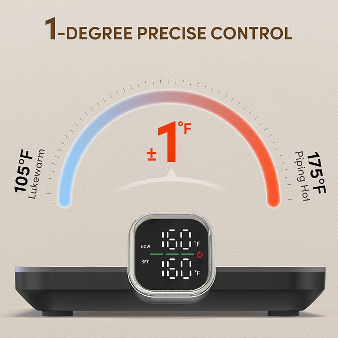 IKAGO Smart Coffee Mug Warmer with Real-Time Temperature Display | 1°F Precision Control, Auto Shut-Off, Cup Detection, Fast Heating Desk Mug Warmer for Office Home