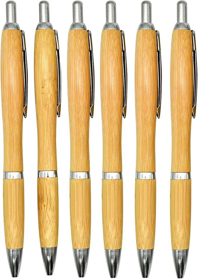 10 PCS Natural Bamboo Reed Pens Wood Retractable Pen 1.0mm With 12 PCS Refills Black Ink Ballpoint Pens For School Office Home Christmas Birthday