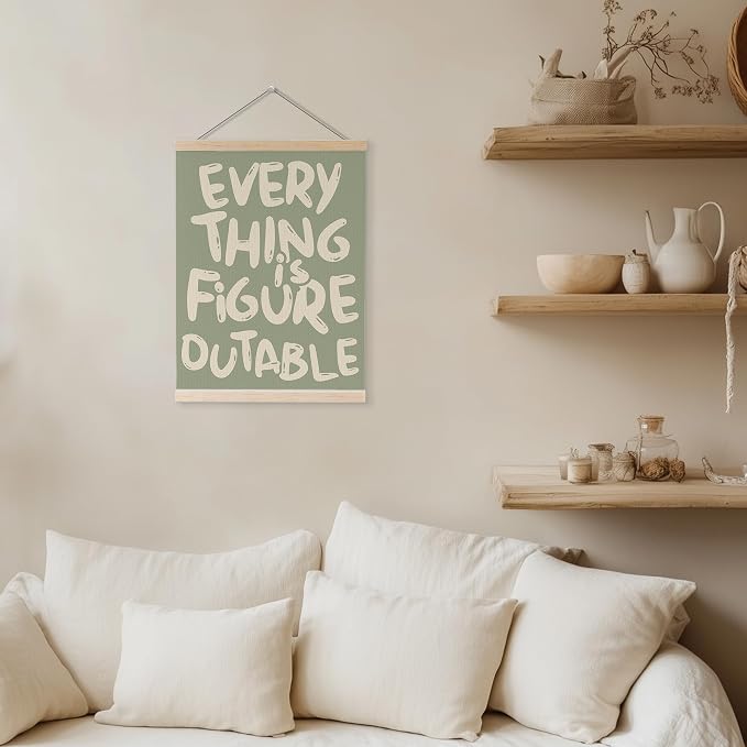 YQDEJ Green Everything Is Figureoutable Inspirational Wall Art Poster Hanger Frame, Positive Affirmations Wall Decor, Motivational Wall Art for Home Office Classroom, 12x16 Inch