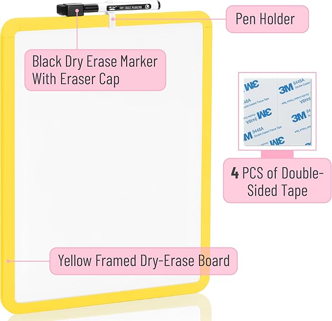 Mr. Pen- Dry Erase Board, 14” x 11” with a Black Dry Erase Marker, Small Mini White Board for Students