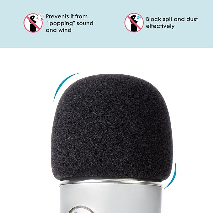 Foam Windscreen for Blue Yeti, Yeti Pro, MXL, Audio Technica and Other Large Microphones, Pop Filter Cover made from Quality Sponge Material by YOUSHARES (Black)