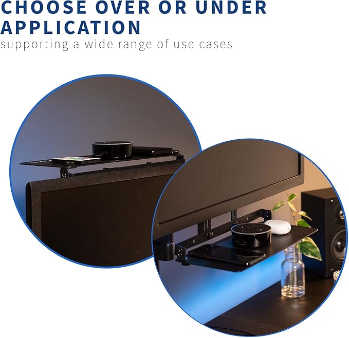 VIVO 13 inch Over Under VESA Monitor Shelf Mount, Holds Media Devices, Speakers, Routers, and More, Fits VESA 75mm, 100mm, 200mm, Black, MOUNT-SF01M