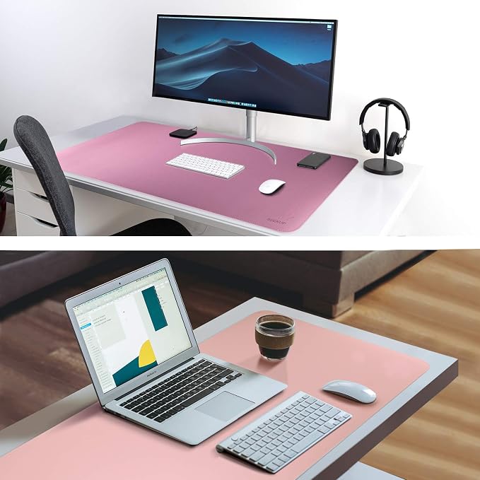 Purple/Pink Dual Sided PU Leather Desk Pad, Upgraded Sewing Laptop Mat, Waterproof Large Mouse Pad, Non-Slip Writing Kids Painting Mat Desk Blotter Protector for Office/Home 31.5"x15.8" (80x40cm)