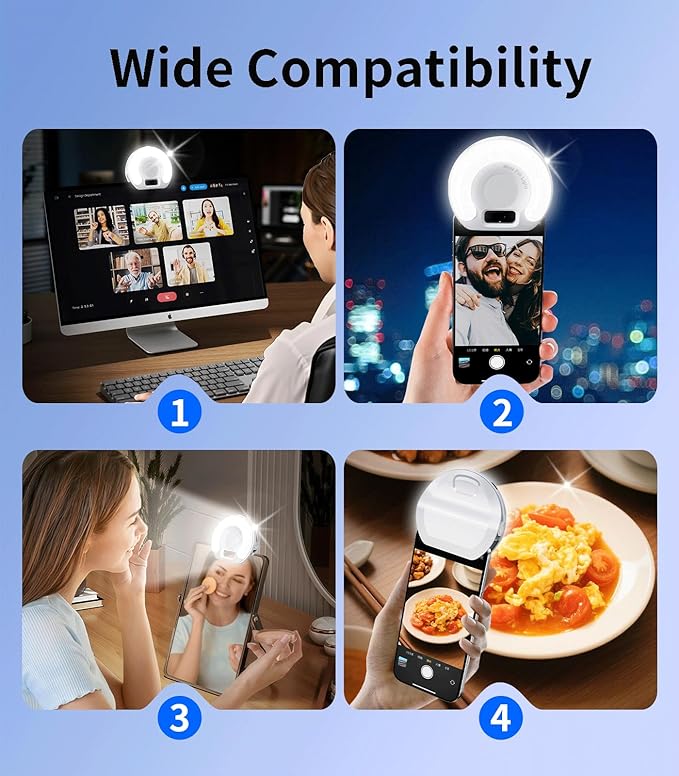 Portable Ring Light for Phone，3 Color Modes Clip On LED Light，Selfie Light for iPhone & Webcam，Adjustable Phone Light Clip for Video Recording, Content Creator,Vlog，Makeup & Video Calls