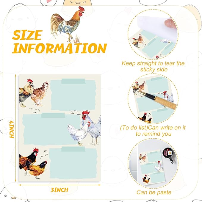 12 Pads Chicken Sticky Notes Cute Sticky Notes 3x4 Roosters Gifts for Women Chicken Funny Memos Animals Notepad Office Supplies Christmas Small Gifts
