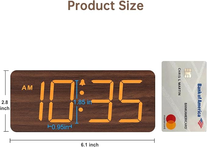 DreamSky Wooden Digital Alarm Clock for Bedroom with Large Numbers | Desk Clock for Living Room Office, Loud Alarm for Heavy Sleepers Adults, Volume Control, Dimmer, DST, Wood Decor (Plug-in)