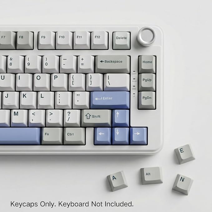 126 Keys PBT Double Shot Keycaps, White Blue Minimalist Keycap Set, Refreshing Clean Style Cherry Profile Keycaps for Mechanical Keyboard 60% 65% 75% 100% Cherry MX Switches