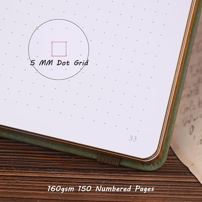 TIEFOSSI B5 Dotted Journal, Dot Grid Notebook for Women Men, Hardcover Notebooks for Planner Organization Journaling, 160 GSM Thick Paper, 150 Numbered Pages with Golden Edges