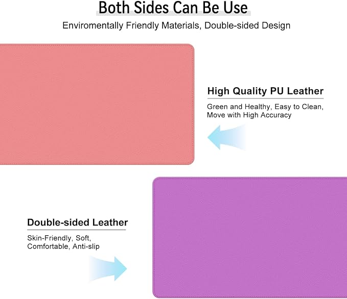 Dual Sided Leather Desk Mat - Waterproof Desk Pad - Ideal for Large Mouse Pad and Desk Mats on Top of Desks (Pink, 33"*13")