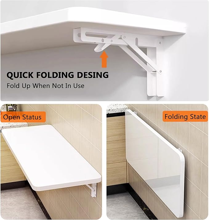 Wall Mounted Folding Table,floating desk for wall,folding wall desks for small spaces,hanging desk for Home Office Computer Workstation,Study Work Bench, Kitchen Dining (white, 39.3"×19.6"(100×50cm))