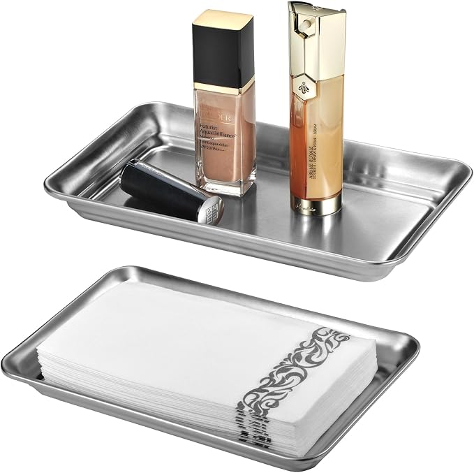 SheeChung Metal Vanity Tray, Bathroom Tray for Perfume Makeup Jewelry | Stainless Steel Farmhouse Vintage Decor Accessories, Countertop Storage Organizer for Hand Towel Candle Skincare, 9.9"x5.9"
