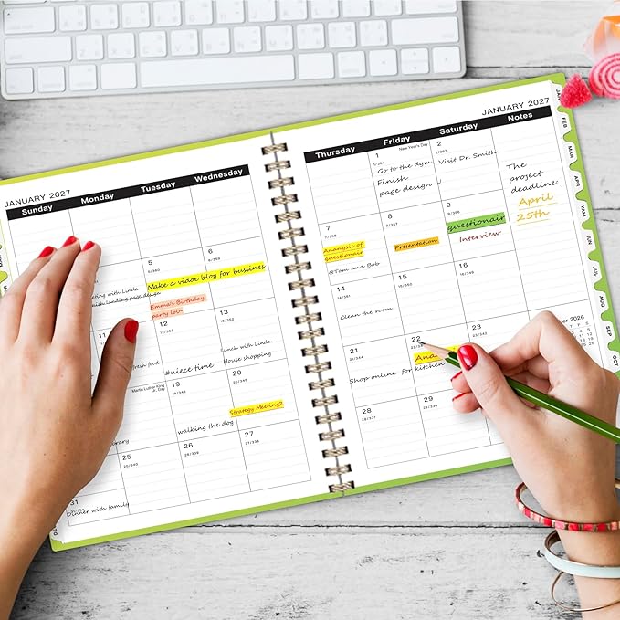 Ymumuda 2026 Planner-2 Year Monthly Planner 2026-2027, JAN.2026 - DEC.2027, 8.5" x 11" Large Daily Planner with Spiral Bound, 24 Months Calendar Planner for School Office Work Teacher