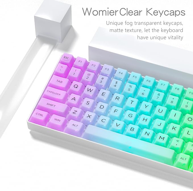 Womier Keyboard Keycaps Jelly, Clear White Key Caps 60 75 100 Percent 115 Keys, Transparent Custom Cherry Profile Keycaps for Gaming Mechanical Keyboards(White)
