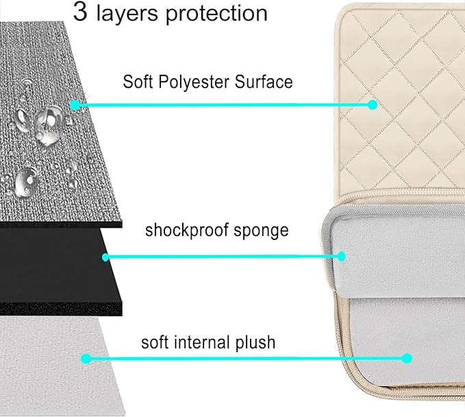 MOSISO Laptop Case 16 inch, 15-15.6 inch Laptop Sleeve Compatible with MacBook Pro 16, HP Dell Acer ASUS Lenovo Notebook, Square Quilted Vertical Computer Bag with Pocket&Small Case, Sand