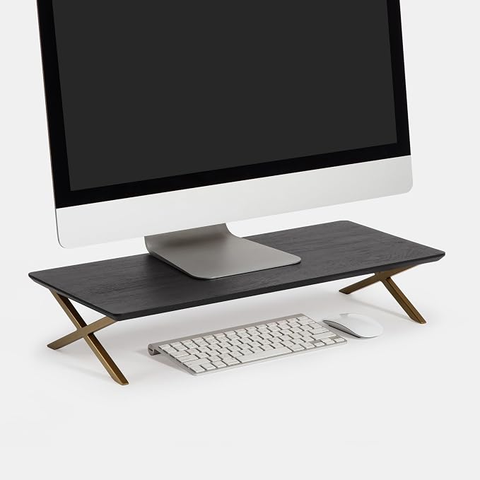 Anji Mountain Monitor Stand - Desktop Organizer & Laptop Riser, Ergonomic Monitor Riser, Space-Saving Monitor Stand for Desk, Durable Construction, Easy Assembly, Ideal for Home & Office,Black