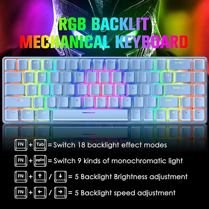 65% Wired Gaming Mechanical Keyboard and Mouse Combo, Mini 68 Keys, RGB Backlight, Lightweight RGB Optical Mouse,Mouse Pad Compatible with PS4,Xbox,PC,Laptop,MAC (Blue/Blue Switch)