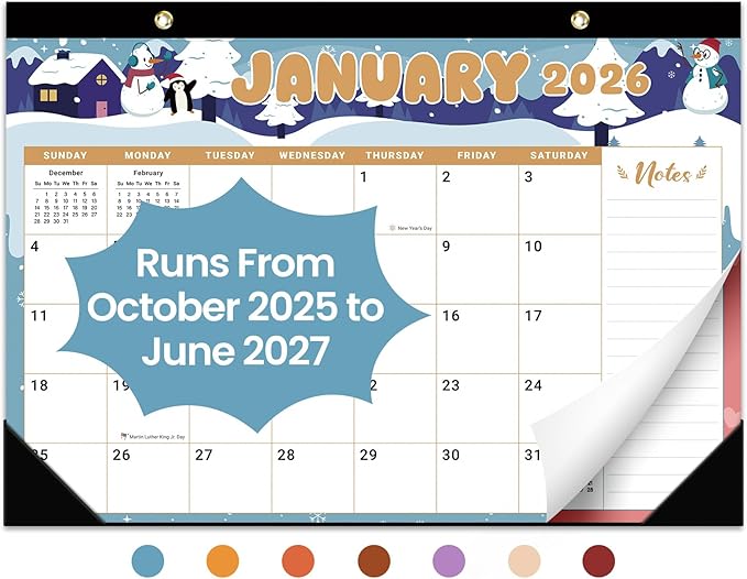 Desk Calendar 2026-2027, 21-Month Calendar Runs Unitl June 2027, Large 17" x 12" Monthly Desktop & Wall Calendar for Home & Office - Watercolor Festival