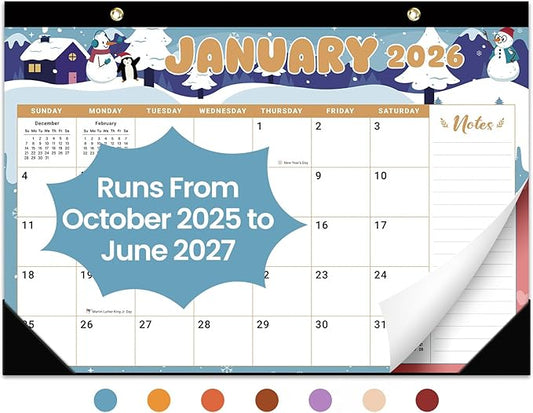 Desk Calendar 2026-2027, 21-Month Calendar Runs Unitl June 2027, Large 17" x 12" Monthly Desktop & Wall Calendar for Home & Office - Watercolor Festival