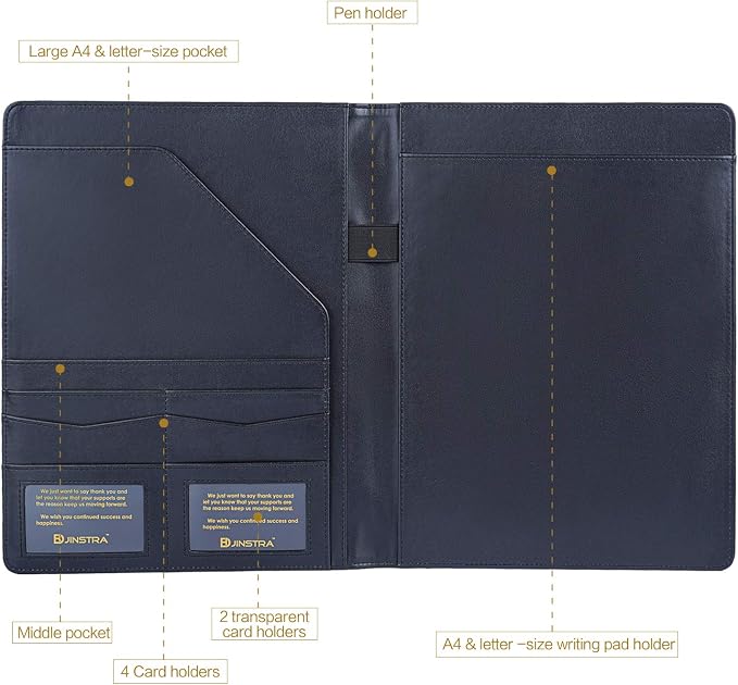 Padfolio Portfolio Leather Folder by Jinstra Professional Business PU Leather Notepad Holder for Resumes, Interview Writing Pad Folders, Legal Pad Portfolios with 20 Pages Notebook for Women/Men