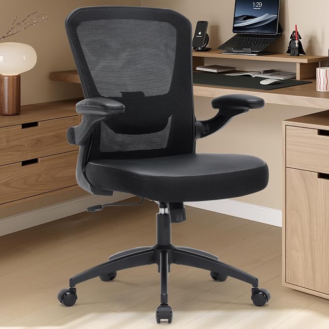 Office Chair, 400lbs Ergonomic Heavy Duty Desk Office Chair for Heavy People, Home Office Desk Chairs with Flip-Up Arms, Executive Computer Task Chair with Adjustable Seat Height & Lumbar Support
