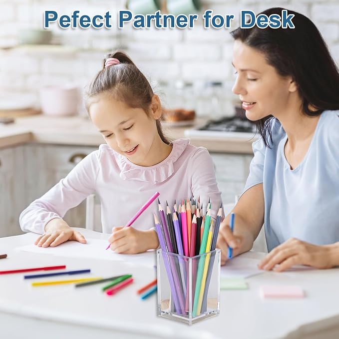 CEYAZYE 10 Pcs Clear Acrylic Pencil Holder, Square | Pen Pot, Transparent Makeup Brush Storage, Desktop Organiser, For Home Office School Supplies