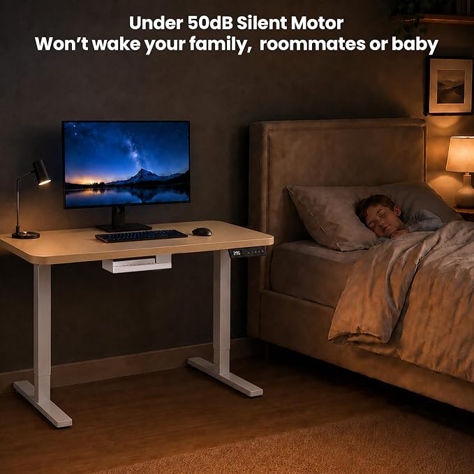 Electric Standing Desk, 40" x 24" Adjustable Height Sit Stand Desk, Small Space Workstation, Compact Computer Desk for Home Office, Stable Steel Frame (Natural)
