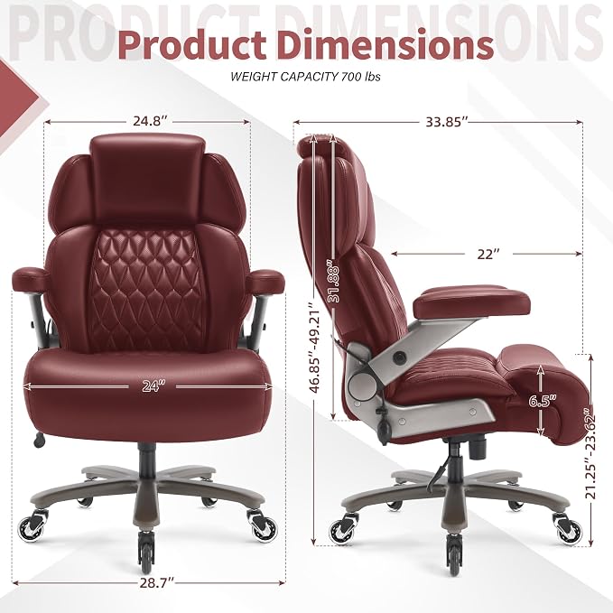 Big and Tall Office Chair 700lbs, Ergonomic High Back Computer Desk Chair | Adjustable Headrest&Lumbar Support, 3D Flip Arms, Large Wheels, Heavy Duty Metal Base, Thick Padded Wide Seat Executive Chair