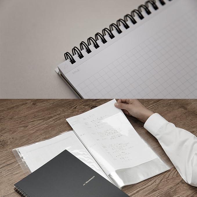 Maruman Mnemosyne Dot Grid Notebook- B5, 9.92" x 7.56", 80 Sheets / 160 Pages, 5mm Dotted Journal, Perforated Pages & Wire-Bound to Lay Flat, Black, Made in Japan