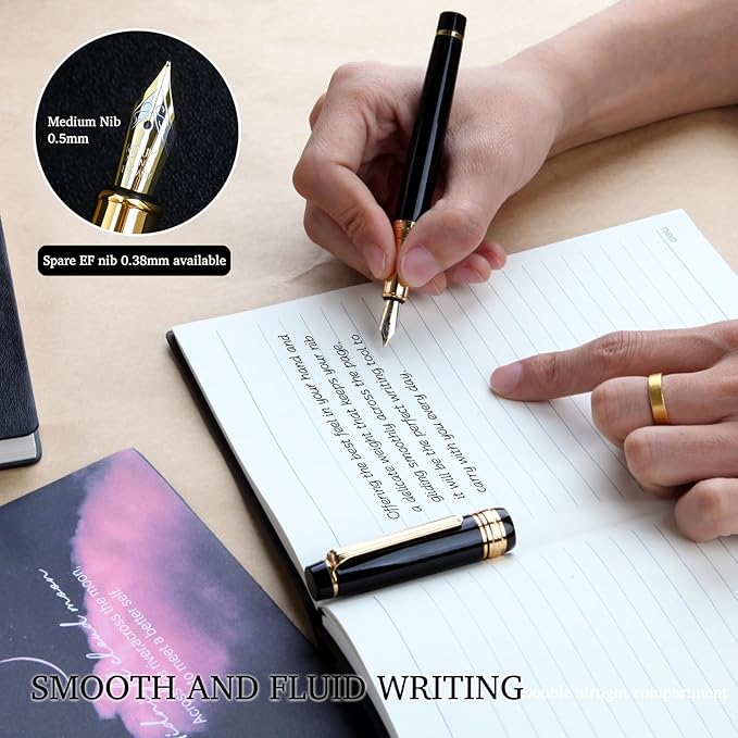 Premium Fountain Pen - Smooth Writing,Luxury Pen Set Gorgeous 24K Gold Accents,Travel Refillable Writing Pen Gift Set,Executive,Office, Elegant,Fancy, Nice Pens (Fountain Pen)