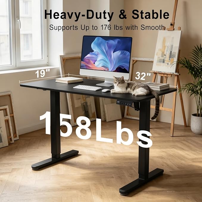 Electric Standing Desk, 32x19 Inches Height Adjustable Sit Stand up Desk with 3 Memory Presets & Child Lock, Quiet Motor, Heavy Duty Steel Frame for Computer Workstation, Black