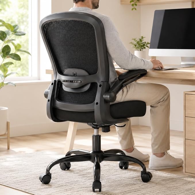 Mimoglad Ergonomic Office Chair, Comfortable Desk Chair with Flip-up Armrests, Adjustable Lumbar Support, 135° Reclining Mesh Computer Chair for Home Office, Small Spaces and Team Office, Black | Supports 300 lbs · Seat 19.48"–23.4" · Breathable mesh ·...