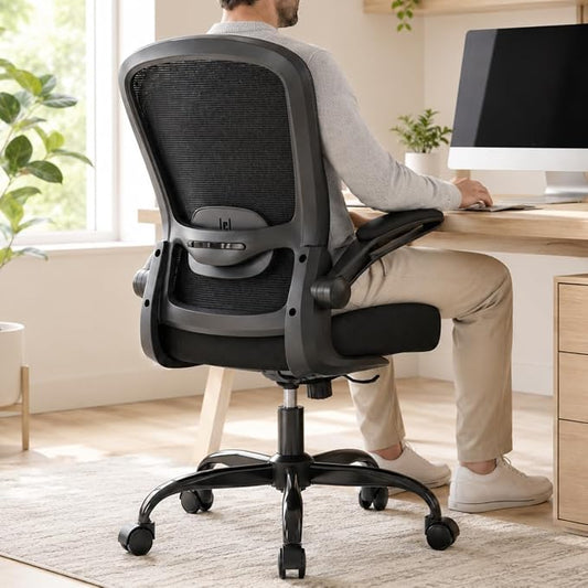 Mimoglad Ergonomic Office Chair, Comfortable Desk Chair with Flip-up Armrests, Adjustable Lumbar Support, 135° Reclining Mesh Computer Chair for Home Office, Small Spaces and Team Office, Black | Supports 300 lbs · Seat 19.48"–23.4" · Breathable mesh ·...