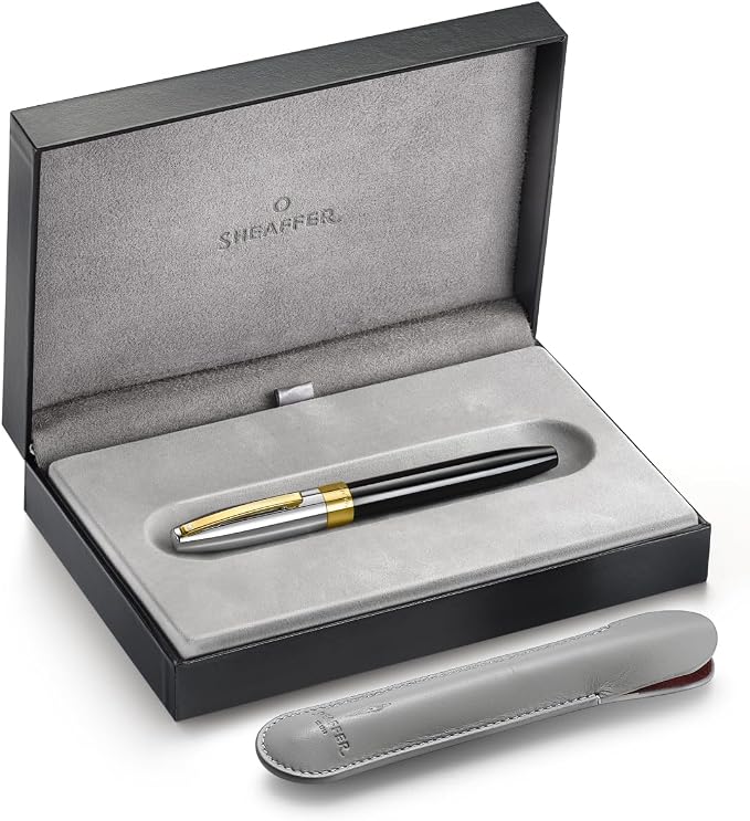Sheaffer Legacy 9065 Fountain Pen, Fine 14KT PVD Gold Inlaid Nib, Black Tuxedo Medalist Finish with 14KT PVD Gold Trim, Includes Leather Pouch & Luxury Gift Box