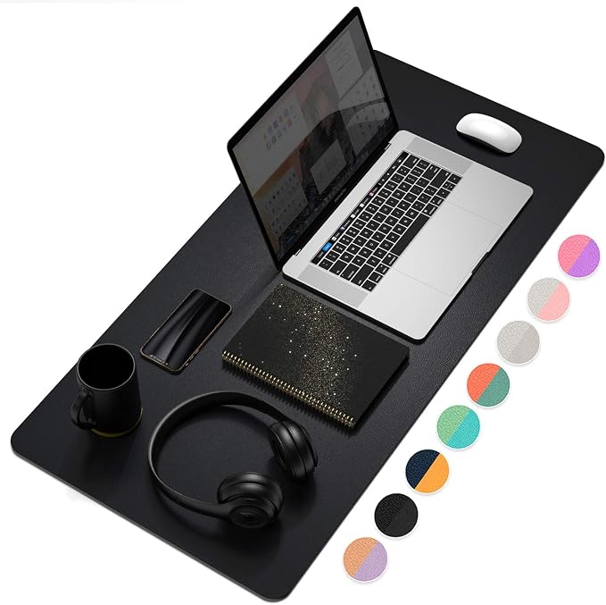 YSAGI Dual-Sided Desk Pad Protector, Desk Mat with Non-Slip - Waterproof PU Leather Office Desk Blotter for Mouse, Keyboard, Writing,31.5" x 15.7", Black