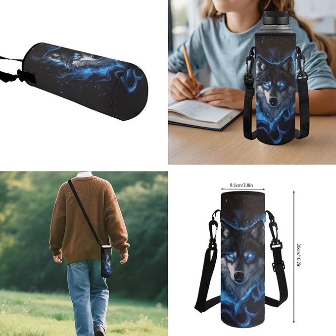 Cool Wolf Backpack with Lunchbox for School Boys Bookbag 4-in-1 Set with Lunch Box Water Bottle Sleeve Pencil Case Back to School Supplies Birthday Present for Kids