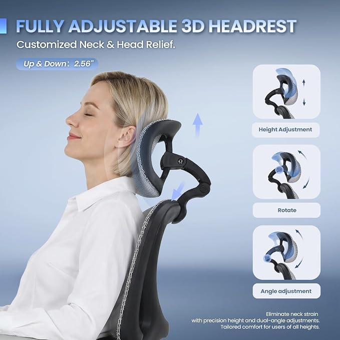 MALOL Ergonomic Mesh Office Chair with Footrest, Executive High Back Computer Desk Chair with 3D Adjustable Headrest & 5-Level Lumbar Support, Track Armrest, Tilt Lock, 300LBS, White
