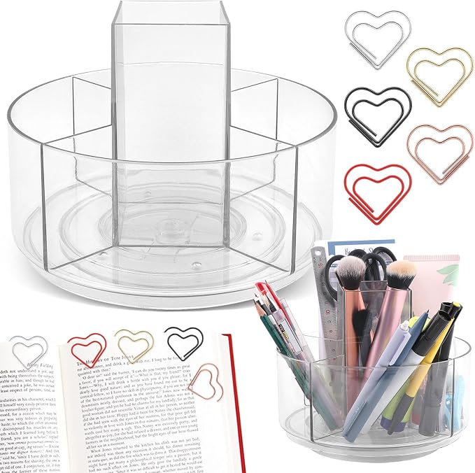 Rotating Pencil Holder for Desk,5 Slots 360° Spinning Acrylic Pen Holder,Marker Holder Crayon Organizer Pen Organizer for Office Home School