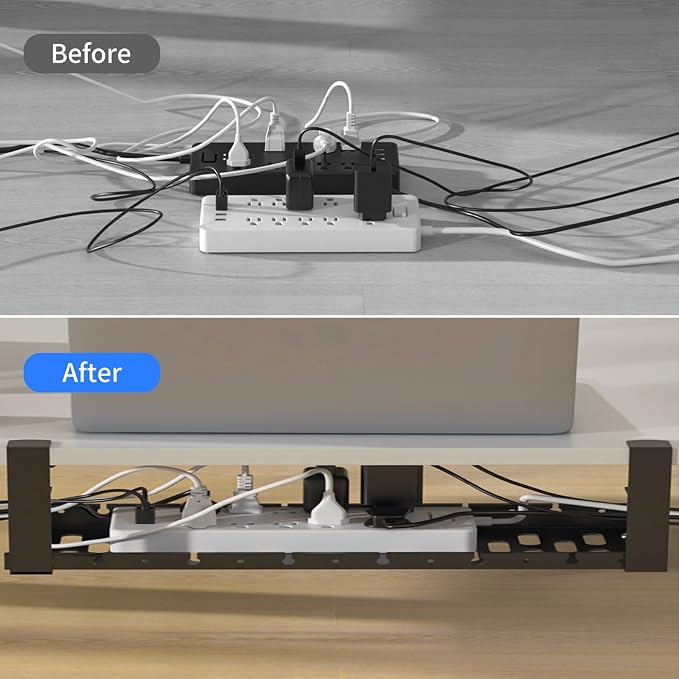 31Inch Extendable Under Desk Cable Management Tray, Black Metal Cable Management Tray Under Desk Cord Management with Clamp, 31 Inch x 4.33 Inch