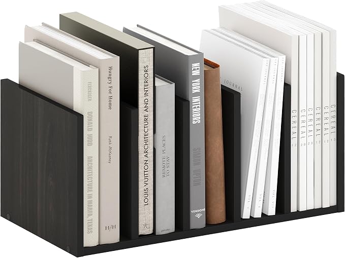 Furinno HERMITE Desk File Folder Organizers, 5-Space Vertical Desktop Office Organization Racks, Desk Top Display Book Shelf, for Paper, Office Supplies, Magazine, Espresso