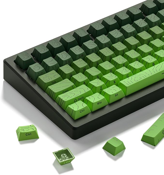 dagaladoo Matcha Green Topographic keycap Sets,Line Backlit Gradient keycaps,Shine Through Keyboard Keys,Side Printed Key caps Cherry Profile for 61/64/66/68/71/75/84/87/100/104 Mechanical Keyboards
