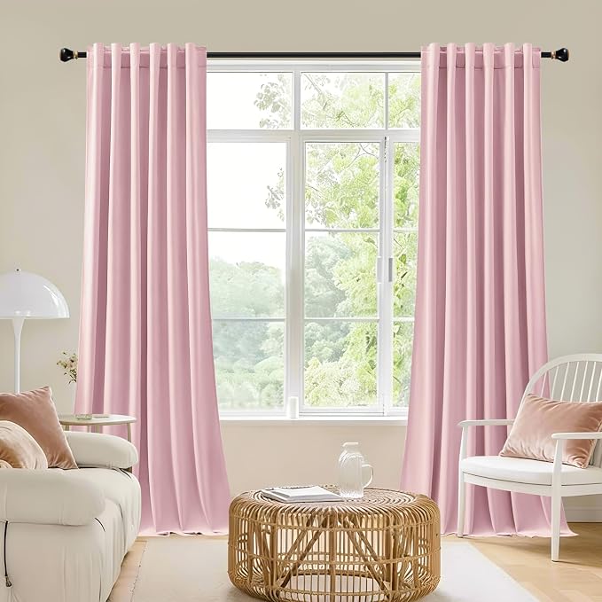 Baby Pink Velvet Curtains 108 Inches Long for Girls Room, Luxury Room Darkening Thermal Insulated Soundproof Curtains Luxury Window Drapes for Bedroom, Back Tab Rod Pocket, W52 x L108, 2 Panels