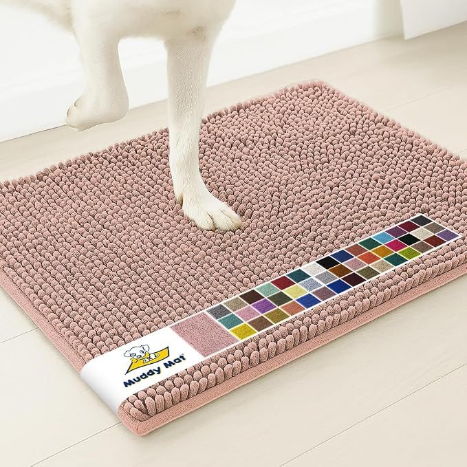 Muddy Mat® | Super Absorbent Door Mat Indoor, Microfiber Quick Dry Chenille Entryway Rug, Non-Slip Front Door Mat, Indoor Mats for Entryway, Machine Washable Pet Rug, Blush Pink 19" x 30"