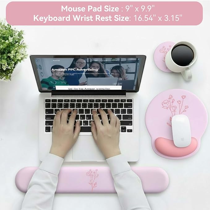 Mouse Pad with Keyboard Wrist Rest,Ergonomic Mouse Pad Wrist Support PU Base with Coaster,Mousepad with Nonslip Base for Computer Laptop Keyboard Home&Office