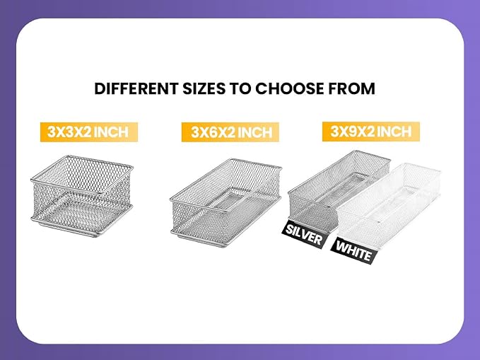 YBM HOME Silver Mesh Drawer Cabinet and or Shelf Organizer Bins, School Supply Holder Office Desktop Organizer Basket (12, 3x6x2 Inch)
