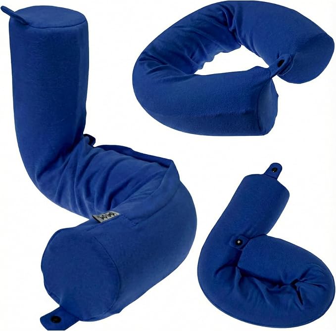 Dot&Dot Twist Memory Foam Travel Pillow, Bendable Neck Pillow for Airplane, Car and Home, 26-Inch Adjustable Roll with Washable Cotton Cover, Sapphire
