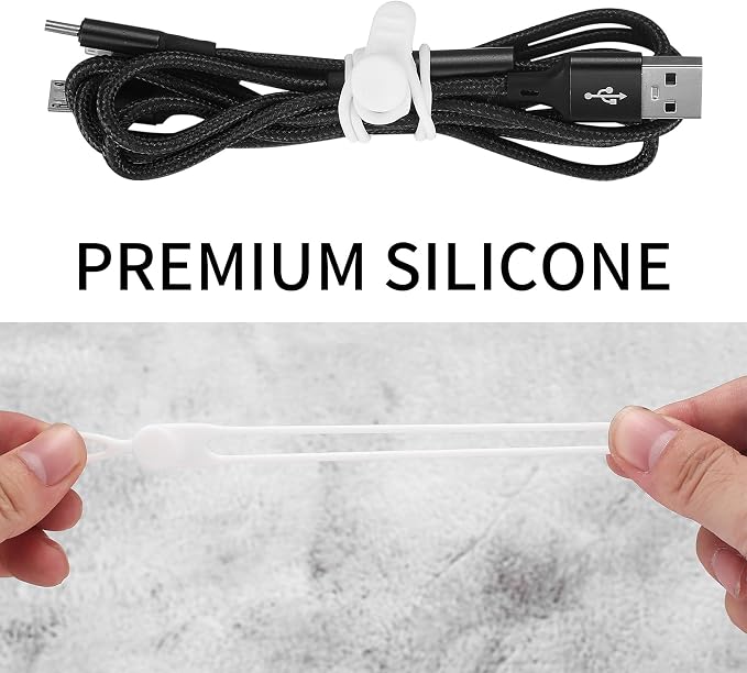 50 Pcs Silicone Cable Ties, Reusable Cable Straps Wire Organizer. | Cable Management Cord Organizer for Fastening Earphone Phone Charger Home Office Desk Kitchen Appliances Cable Cords Wires